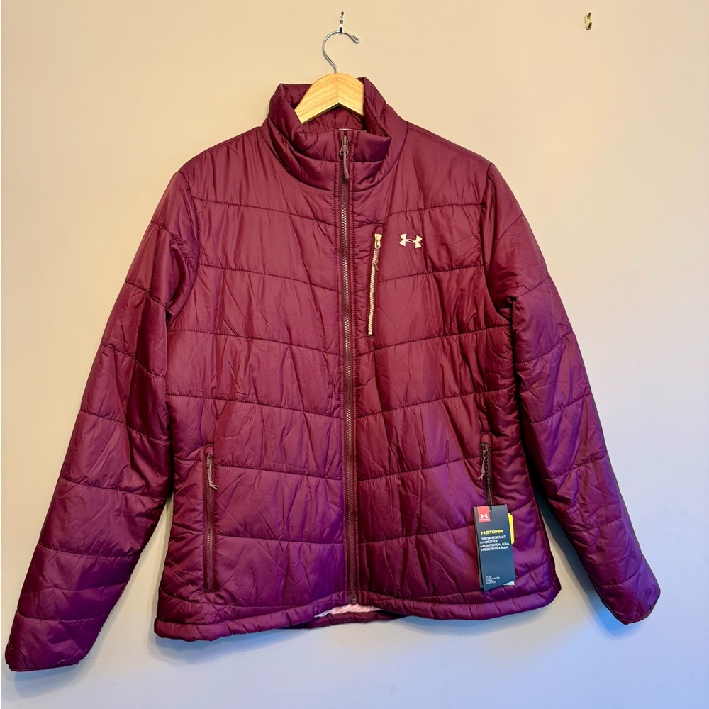 Under Armour Maroon and Peach Quilted Puffer Jacket Coat Women’s Winter Outdoor